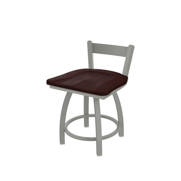 18" Low Back Swivel Vanity Stool, Nickel Finish, Dark Cherry Maple Seat